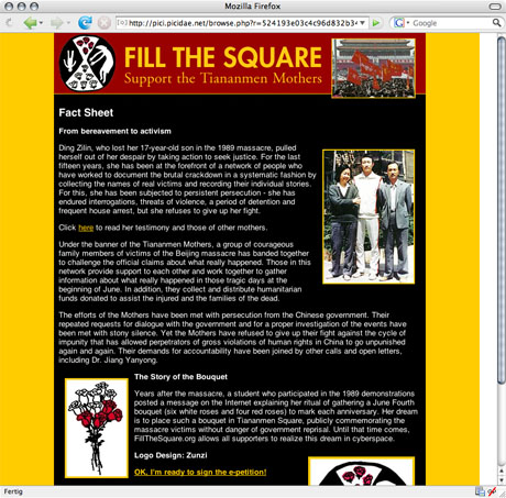 Screenshot of fillthesquare.org via picidae