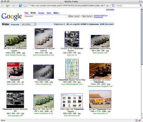 Screenshot of imagesearch for tiananmen on google.com via picidae